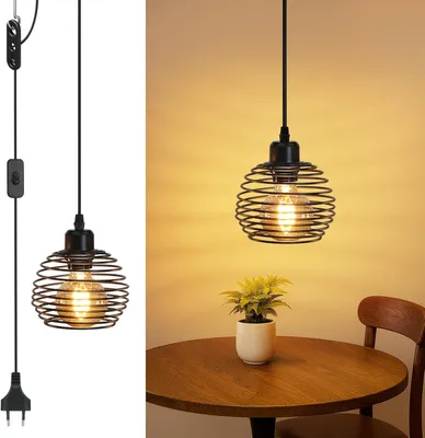 Image de ZMH Lampe à suspendre Vintage Lampe à suspendre 1 flamme : noire industrielle Lampe à suspendre avec fiche et interrupteur Lampe à suspendre Douille E27 avec 4.5M de câble Lampe rétro suspendue pour chambre à coucher salon cuisine