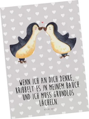 Produktbild von Mr. & Mrs. Panda Postkarte Pinguine Kuss - Grau Pastell - Geschenk, Postkarten, Liebesbeweis, Grußkarte, Ansichtskarten, für Partner, einzelkarte, Hochzeitstag, Freundin