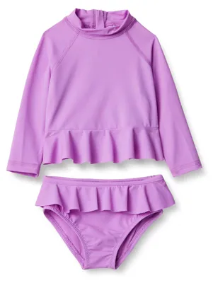 Produktbild von A. Essentials Baby - Mädchen Langarm-Rashguard-Schwimmset Mit Rüschen, Helles La