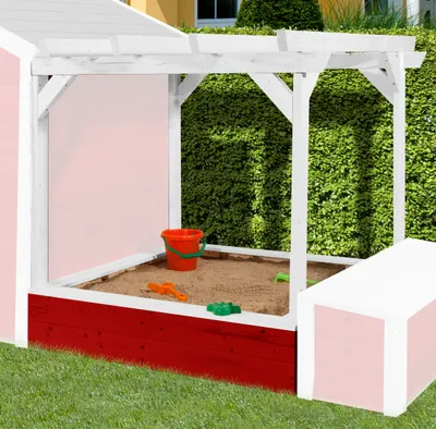 Produktbild von WEKA Pergola für Kinderspielhaus 818, Farbe: rot/weiss, Länge: 155 cm, Breite: 70 cm, Höhe: 27 cm; 818.010.013.400
