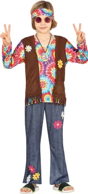 Produktbild von Hippie Traum Outfit Bunte 70er Jahre Mode Fransenweste Stirnband Friedenszeichen Retro Party Karneval Kostüm Accessoire, Größe: 128/134 Farbe: Mehrfarbig