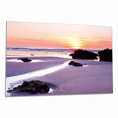 Produktbild von Wallario Herdabdeckplatte aus Glas, Größe 90 x 52 cm 1-teilig, Motiv Sonnenuntergang am einsamen Strand