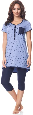 Produktbild von Be Mammy Damen Kurzarm Pyjama mit Stillfunktion BE20-177 (Blau-Punkten-Marine, S)