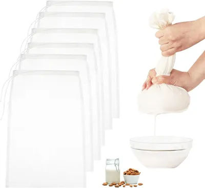 Produktbild von 6 Stš¹ck Nussdrinkbeutel, Passiertuch Wiederverwendbar, K?setuch  Waschbar Filterbeutel Mit Kordelzug, Nut Milk Bag fš¹r K?se Fruchtsaft Kaffee Gemš¹sesaft(20 ¡Á 30 cm)