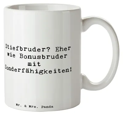 Produktbild von Mr. & Mrs. Panda cappuccinotasse Spruch Stiefbruder - Weiß - Geschenk, Trinkbecher, Freude, Stiefgeschwister, Familiengeschenke, Familienleben, Keramiktasse, Verwandte