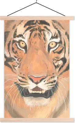 Produktbild von MuchoWow® Textilposter Tiger - Farbe - Zähne 120x180 cm mit holzfarbenen Rahmen - Textil-Plakat