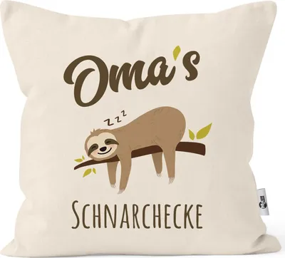 Produktbild von Kissen-Bezug Spruch Opa's Oma's Mama's Papa's Schnarchecke Faultier Print Kissen-Hülle Deko-Kissen Baumwolle MoonWorks® Oma natur unisize