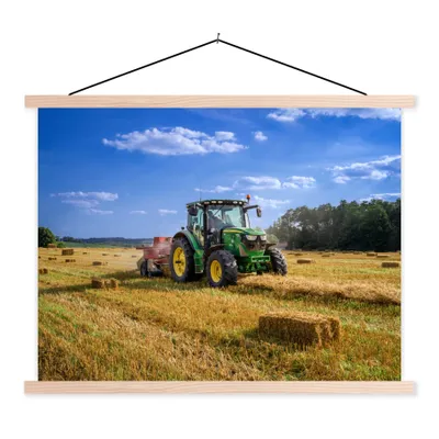 Produktbild von MuchoWow® Textilposter Traktor - Bauernhof - Heu - Feld - Sonne - Landleben 40x30 cm mit holzfarbenen Rahmen - Bilder