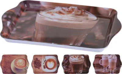 Produktbild von Ausgezeichnetes Haushaltswaren-Tablett im Kaffee-Design, Melamin, 21 x 14 cm