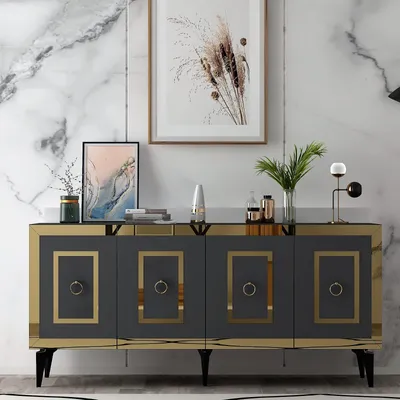 Produktbild von Skye Decor, Karya - Anthracite, Gold, Konsole, Anthrazit, 100 % MELAMINBESCHICHTETE SPANPLATTEN, 150 x 79 x 40 cm
