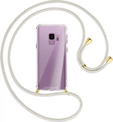 Produktbild von Handykette Backcover-Schutzhülle mit Band (Metall goldfarben) für Samsung Galaxy S9 - broken white