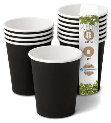 Papierbecher 50 Stück 200 ml schwarz kompostierbar