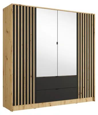 Image de raumhirsch, armoire en chêne massif "Artisan", finition noyer noir, dimensions : 200/200,5/54,5 cm