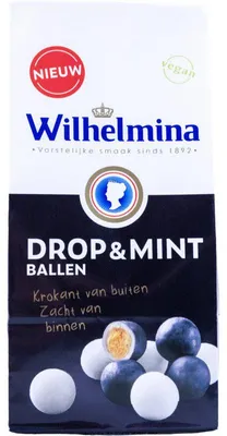 Image de Wilhelmina Drop & Mint Ballen 200g – Snack sucré aux boules de réglisse et de menthe