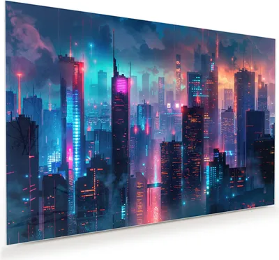 Produktbild von Glasbild 75x50cm in XXL für Wohnzimmer, Schlafzimmer Motiv Zukunftsstadt