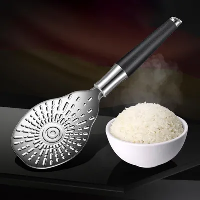 Produktbild von Silberner Reislöffel aus Edelstahl zum Schöpfen und Servieren, kratzfestes Küchenutensil, 24 x 8 x 3 cm