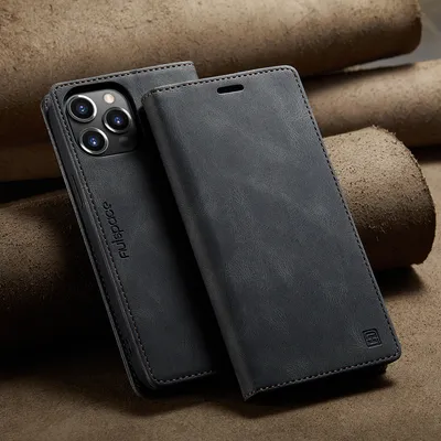 Produktbild von iPhone 15 Pro Max Brieftasche Hülle, Retro Kunstledertasche Stand Schutzhülle für iPhone 15 Pro Max Schwarz