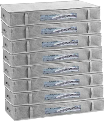 Produktbild von 8er Set, Unterbett Aufbewahrungsbox für Bettkasten Aufbewahrung, Unterbettkommoden je ca. 100 l Volumen, Aufbewahrungstasche für Decken, Kissen und Kleider mit Sichtfenster, grau