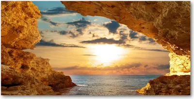 Produktbild von Tulup® Leinwandbild - 140x70 cm - Wandkunst - Drucke auf Leinwand - Leinwanddruck  - Landschaften - Orange - Grotte am Meer