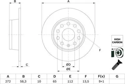 Produktbild von 2x BOSCH Bremsscheibe 0 986 479 F23 für VW T-Roc (A11) für AUDI Q2 (GAB) 58 3mm
