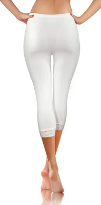 Imagen del producto de Leggings "sesto senso" con encaje, para mujer, color blanco, modelo Capri, corte 7/8, confeccionados en algodón, talla S, color blanco