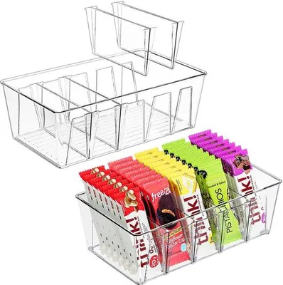 Immagine prodotto di Contenitore per snack a 2 scomparti, organizer in plastica impilabile senza BPA con 4 divisori rimovibili, organizer per utensili da cucina