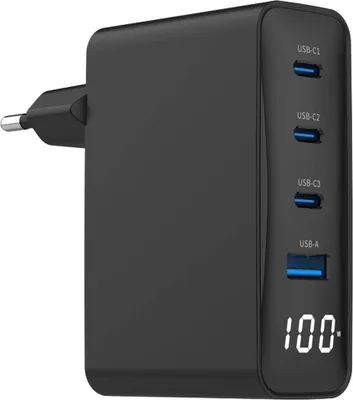 Produktbild von Gembird 4-Port 100W GaN USB PD Schnellladegerät mit LCD-Display