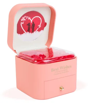Produktbild von 9 künstliche Rosen in einer Geschenkbox mit Kette - Valentinstagsgeschenk - 11 x 11 x 9,5 cm - rosa 1 Stück [DA01200]