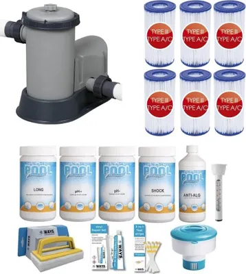 Obrázok produktu pre WAYS - Starostlivosť o bazén - Balík Veľký Deluxe & filtračné čerpadlo 5678 L/u & 6 filtrov typu III