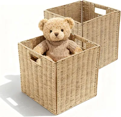 Produktbild von Aufbewahrungskörbe 2 Stücke, 28 x 28 x 28 cm, Seegras, faltbar, für Küche
