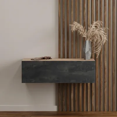 Produktbild von Planetmöbel Flur Möbel Garderobe Hängeschrank 1x 100 cm gold eiche / schwarz charcoal, Wandgarderobe hängend oder stehend