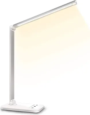 Produktbild von SLATOR Schreibtischlampe LED Dimmbare Tischleuchte 5 Farb und 10 Helligkeitsstufen Nachttischlampe USB-Anschluss für Aufladung des Smartphones Leselicht für Leser, Kinder, QM019, Aluminium, Silver