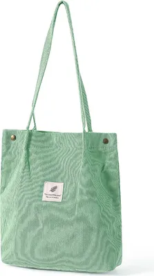 Produktbild von OKWISH Cord Umhängetasche Damen, Groß Schultertasche Canvas Tasche Tote Handtasche für Alltag, Büro, Schulausflug und Einkauf Hellgrün