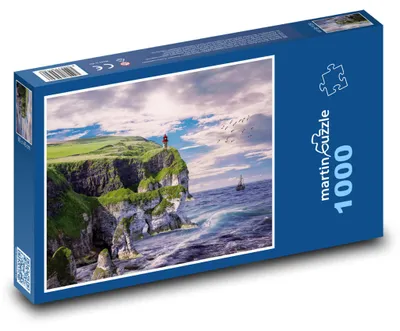 Produktbild von Puzzle 1000 Leuchtturm auf grüner Klippe - martinpuzzle