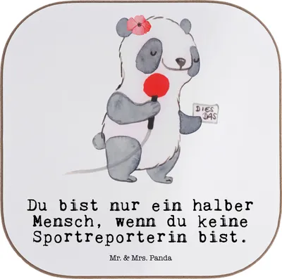 Produktbild von Mr. & Mrs. Panda Untersetzer für Gläser Sportreporterin Herz - Weiß - Geschenk, Tischschoner, Holzuntersetzer, Getränkeuntersetzer, Coaster, gläseruntersetzer
