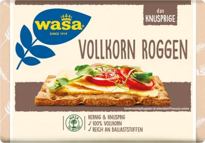 Produktbild von Wasa Vollkorn Knäckebrot kernig knusprig 100% Vollkorn reich an Ballaststoffen VPE (12x260g Packung)