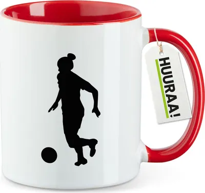 Produktbild von Huuraa Kaffeetasse Soccer Fußball 330ml Rot Keramik Kaffeebecher Geschenkidee