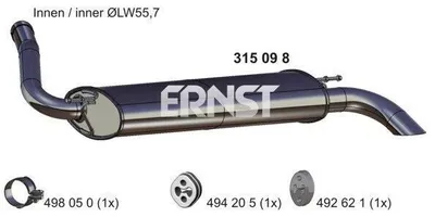 Obrázek produktu pro ERNST 315098 – Koncový tlumič výfuku pro FORD C-Max II (DXA/CB7, DXA/CEU)