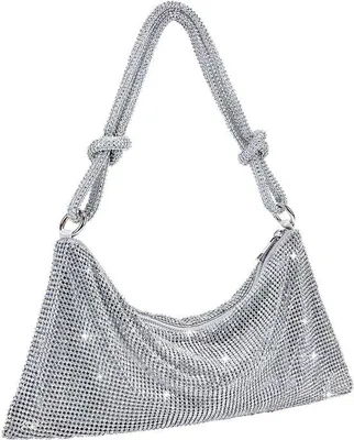 Produktbild von Glitzernde Frauenclutch, Silberner Abendtasch, Handtasche mit Diamanten, Schultertasche aus Silber mit Reißverschluss, Strass-Portemonnaie für Feierlichkeiten und Freizeit (Silber)