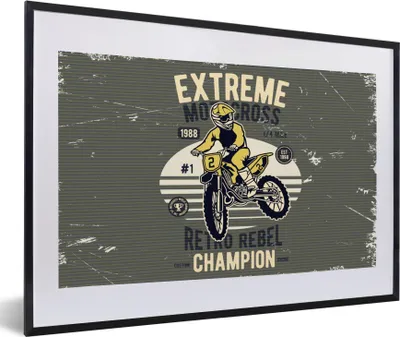 Produktbild von MuchoWow® MuchoWow® Gerahmtes Poster Motorrad - Gelb - Retro 60x40 cm - Poster mit zchwarzem Bilderrahmen - Schlafzimmer - Plakat in Rahmen - Drucken