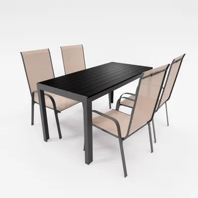 Produktbild von Gartenmöbel Set 5-tlg. Essgruppe Alu Tisch 4x Stapelsessel Gartenset Sitzgruppe beige