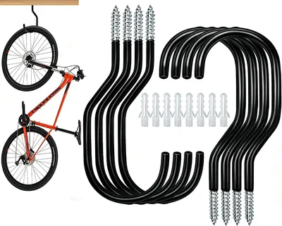 Imagen del producto de Juego de 8 ganchos para bicicletas, color , fabricados en acero macizo, ideales para el garaje