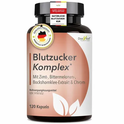 Produktbild von Blutzucker Komplex – mit Chrom, Ceylon-Zimt, Bittermelone, Bockshornklee – Blutzucker Balance bei Insulinresistenz – 120 Kapseln – vegan