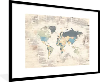 Produktbild von MuchoWow® MuchoWow® Gerahmtes Poster Weltkarte - Vintage - Pastell 90x60 cm - Poster mit zchwarzem Bilderrahmen - Wanddekoration - Fotos