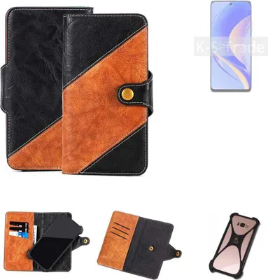 Produktbild von K-S-Trade Handyhülle Schutzhülle Bookstyle Case Wallet-Case kompatibel mit Huawei Enjoy 50 Pro Handy Cover Bumper Klapphülle schwarz hellbraun 1x