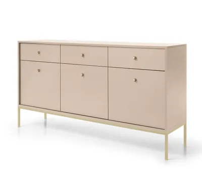 Zdjęcie produktu dla BETTSO Komoda trzydrzwiowa z szufladami do salonu złoty stelaż MOLLY 154 cm Beżowa