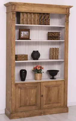 Produktbild von Casa Padrino Landhausstil Bücherschrank Braun / Grau 120 x 39 x H. 197 cm - Massivholz Schrank - Wohnzimmerschrank - Büroschrank - Landhausstil Möbel