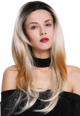 Produktbild von WIG ME UP Perücke Lace-Front Teil-Mono Lang Glatt Ombre Schwarz Blond Mix BS201-MF-44-YS24SP61Y113Y27