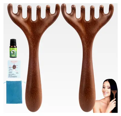 Produktbild von Kopfhaarmassagegerät aus Holz, 2 Stück, tragbare Kopfhautmassagebürste