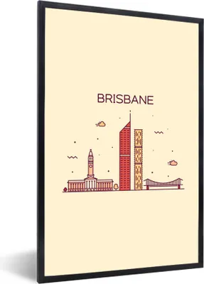 Produktbild von MuchoWow® Gerahmtes Poster Brisbane - Australien - Skyline 60x90 cm - Poster mit Schwarzem Bilderrahmen Wandposter Rahmen Foto Bilder - Kunst